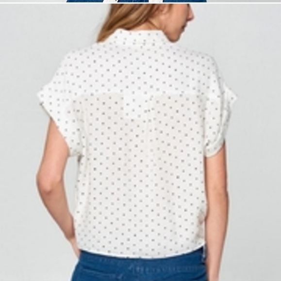 EUC polka dot tie-front cropped Ellison short sleeve gauzy cotton shirt - Picture 4 of 12